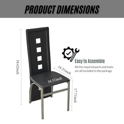 Karl home Dining Chairs Set of 4, PU Leather & Hollow High Back, Black | Black kitchen chairs with padded seats & foot cap protection for dining kitchen living room,300lbs capacity,space-saving - color: Black, size: Set of 4(1)