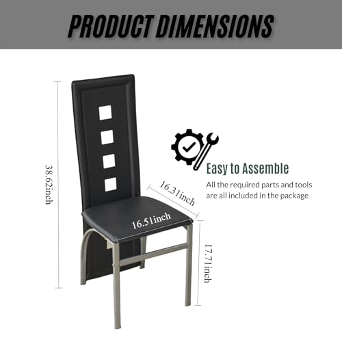 Karl home Dining Chairs Set of 4, PU Leather & Hollow High Back, Black | Black kitchen chairs with padded seats & foot cap protection for dining kitchen living room,300lbs capacity,space-saving - color: Black, size: Set of 4(1)