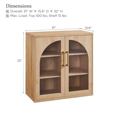 Glass Arched Door Sideboard Buffet Cabinet Set of 2, Natural Oak | Modular, Multi-Compartment Storage, Adjustable Shelf, Soft Close Hinges, Freestanding, for Dining Room, Living Room - color: Natural Oak