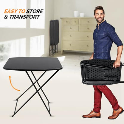 VINGLI Small Folding Table Portable, 18" Adjustable Height Personal Laptop TV Tray, Camping Table, HDPE Plastic Top with Steel Frame,Black - color: Black, size: 28"