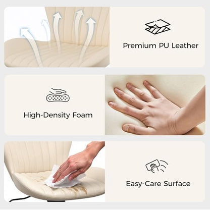 Armless Office Chair, PU Leather Office Chair with Wheels & Adjustable Height, Swivel Rocking Computer Chair, Ergonomic Soft Padded Office Chairs for Small Space, Study and Vanity, Beige - color: Beige