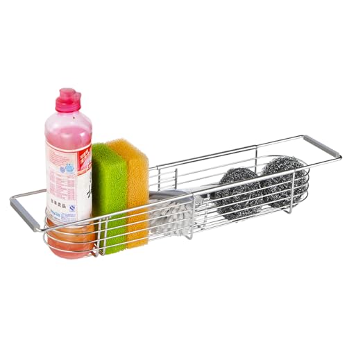 YQh Retractable Sink Drain Rack, 304stainless Steel Expandable Sink Storage Rack, Adjustabl Kitchen Sponge Drying Rack, soap Rack, Breathable Drainage (Adjustable Length 14in-18in)