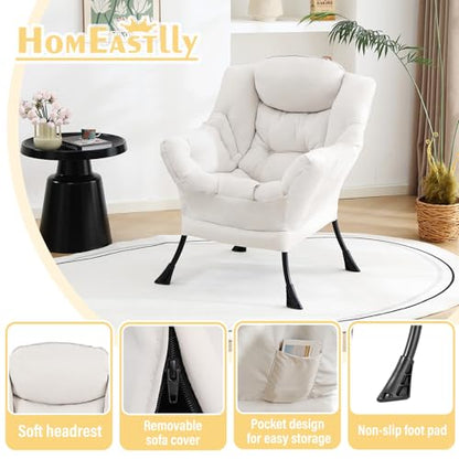 Lazy Chair, Comfy Reading Accent Chair for Bedroom, Beige | Comfy Bedroom Accent Chair with Washable Removable Cover and extra throw pillowfor Living Room Dorm - color: Beige-single