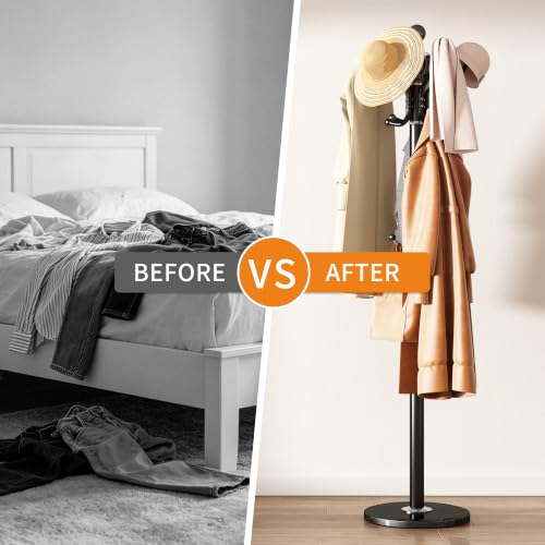 Metal Coat Rack Stand Coat Rack Freestanding with 360° Rotary,Black | Modern Coat Rack with 360° Rotary Design Sturdy Heavy Duty Hall Tree Hats Hanger Holder Stand 14 Hooks for Hallway Office - color: Black with Rotatable Hooks