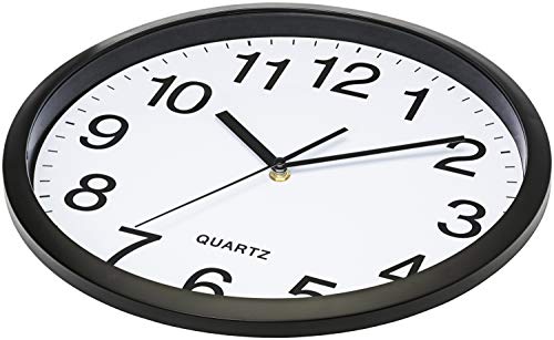Bernhard Products Black Wall Clock 2 Pack Silent Non Ticking 10 Inch Bold Quality Quartz Battery Operated Round Easy to Read Home/Office/Classroom/School Clocks, Sweep Movement - size: 10 Inch - 2 Clocks