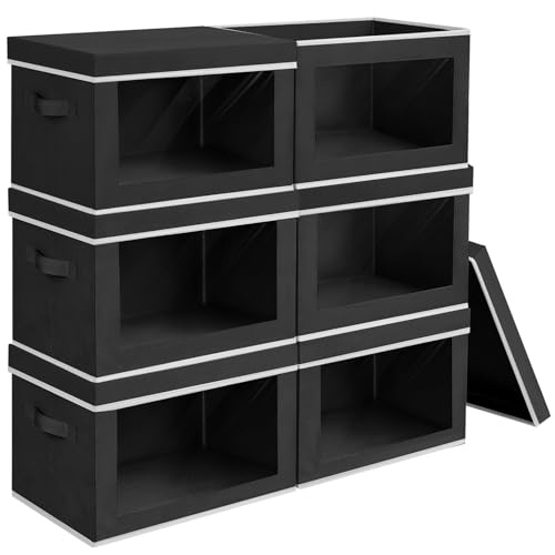 Large Storage Baskets with Lids - Stackable Cube Bins for Closet, 6 Pack Black Windows Organizer Bins, Home Organizers and Storage for Clothes, CD, Towels - color: Black, size: XL(6-Pack)