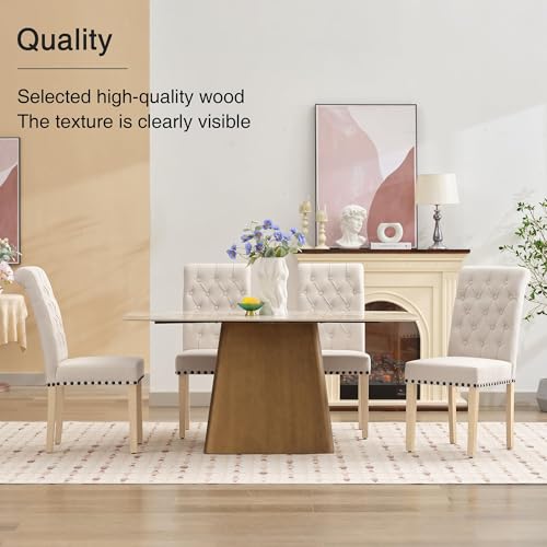 adochr Dining Chairs Set of 2, Linen Armless Parsons Chairs,Beige | Wooden Legs&Tufted Buttons, Upholstered Dining Room Chair for Kitchen/Dining/Living Room - color: Beige, size: 2PCS