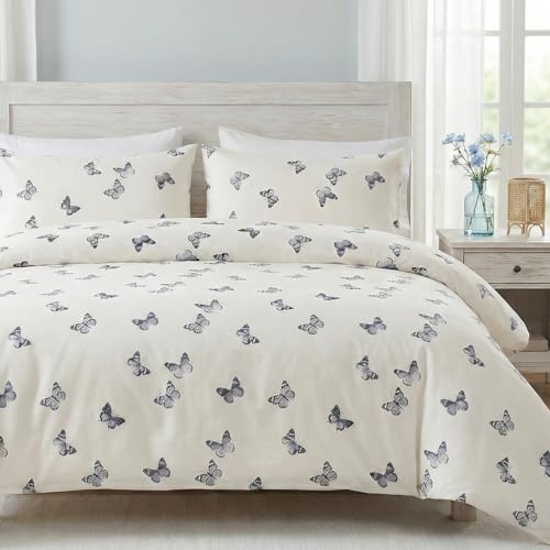 Butterfly Duvet Cover Set Queen Size 100% Cotton Duvet Cover 3 Pcs Cute Butterfly Printed Comforter Cover with Zipper Closure Soft and Lightweight Cotton Duvet Cover - color: Butterfly, size: Queen