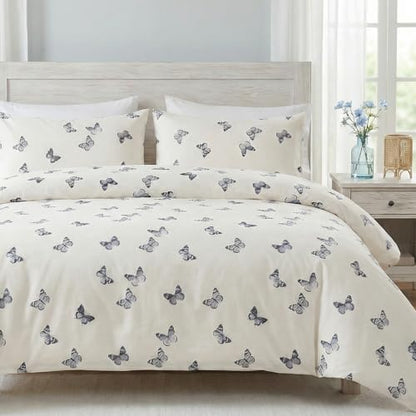 Butterfly Duvet Cover Set Queen Size 100% Cotton Duvet Cover 3 Pcs Cute Butterfly Printed Comforter Cover with Zipper Closure Soft and Lightweight Cotton Duvet Cover - color: Butterfly, size: Queen