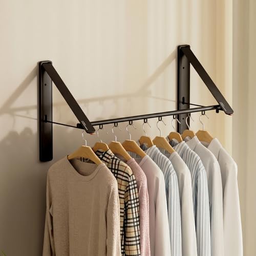 Clothes Drying Rack, Laundry Room Wall Mounted Retractable Clothes Hanger Drying Rack, Laundry Clothing Drying Rack Folding Indoor or Outdoor, Aluminium Dryer, 2pcs(Black with 80cm bar) - color: Black 2 Pack With Rod