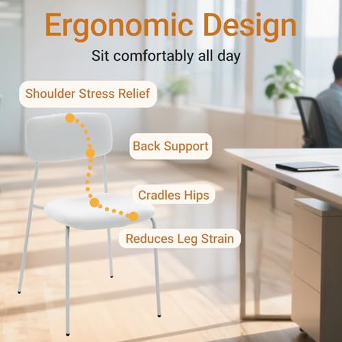Sidanli Stackable Armless Chairs Set of 4, Small Upholstered White Chairs | Easy to Stack , Breathable Fabric Cushion, Armless Design, Support 300LBS, Use for Waiting Office Break Room Lobby - color: White
