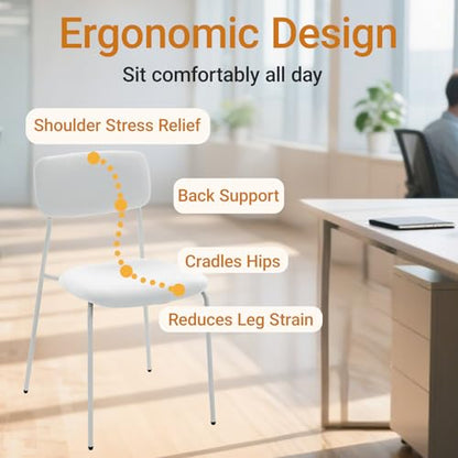Sidanli Stackable Armless Chairs Set of 4, Small Upholstered White Chairs | Easy to Stack , Breathable Fabric Cushion, Armless Design, Support 300LBS, Use for Waiting Office Break Room Lobby - color: White