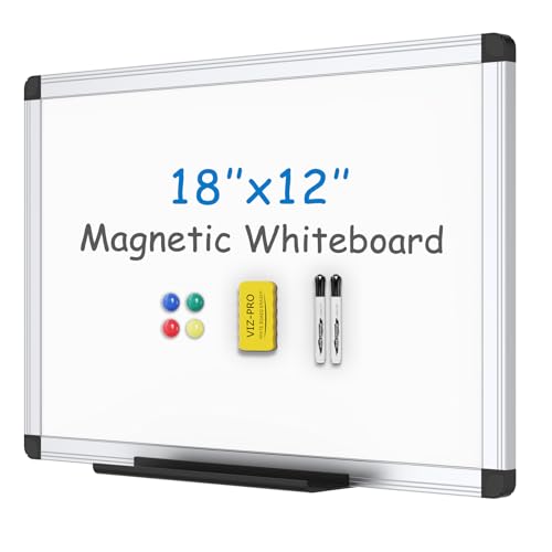 VIZ-PRO Magnetic Whiteboard, 18 x 12 Inches, Dry Erase Board for Wall | Includes 1 Eraser, 2 Markers & 4 Magnets, Aluminum Frame, for School Office and Home - size: 18 X 12 Inches