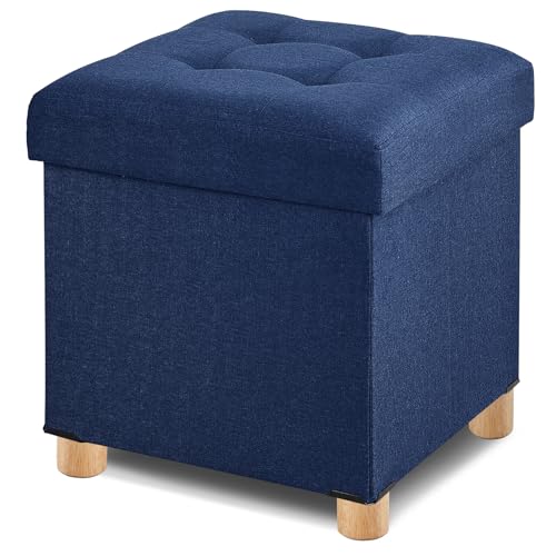 BRIAN & DANY Ottoman with Storage, Square Storage Ottoman for Dorm, Linen Folding Ottoman Foot Stool with Legs for Living Room and Bedroom, 17.7"x17.7"x20" - Blue - color: Blue, size: 17.7"D x 17.7"W x 20"H