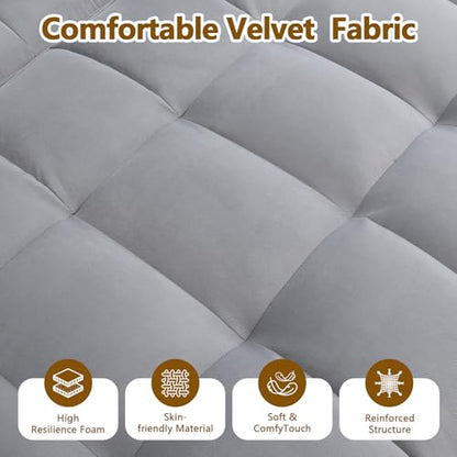 3 In 1 Velvet Convertible Sofa Bed, Pull Out Couch Bed with Reclining Backrest And 2 Pillows, 54" Full Size Loveseat Sleeper Sofa Futon Couch Bed, Couches For Small Spaces, Living Room (Light Gray) - color: Light Gray