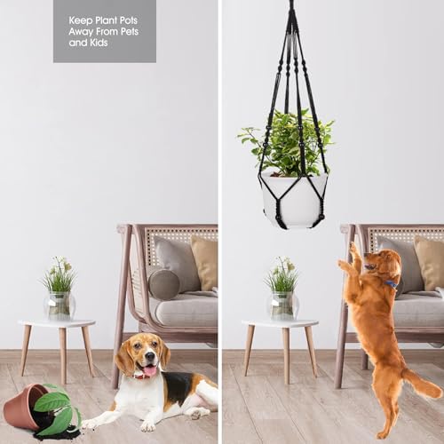 RIFNY Macrame Plant Hanger for 5 to 10 Inch Plant Pots, 35 Inch Indoor Handmade Woven Rope Hanger Kits with Hooks and Wood Beads, Hanging Planter Basket Holder for Boho Home Decor (Black, 3 Pack) | 35 Inch Hanging Planter with Hooks, Fits 5-10" Pots, Suit