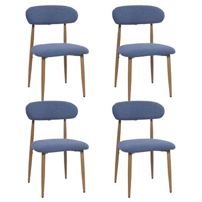 FREKEN Modern Upholstered Dining Chairs Set of 4, Mid-Century Metal Frame with Wood Grain, Linen Fabric Side Chair for Kitchen Dining Room, 350lbs Capacity, Blue - color: Blue - Wood Grain Legs, size: Set of 4