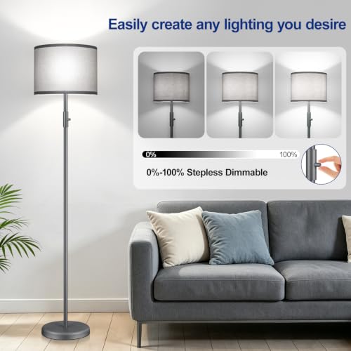 Floor Lamp Simple Design with Shade, Small Tall Lamps for Living Room Bedroom Office Dining Room Kitchen-Grey - color: Grey-Grey Shade
