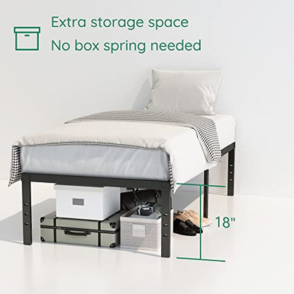 DiaOutro Twin XL Bed Frame 18 Inch Tall with High Storage, Black | Steel Slats Platform No Box Spring Needed Mattress Foundation, Easy Assembly, Noise Free - size: Twin XL, style: 18 Inch (Black)