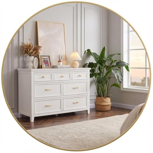 IDEALHOUSE 24 Inch Round Bathroom Mirror, Gold Aluminum Frame Mirror | Rust Resistant Aluminum Frame / Modern Round Mirror Design / Easy Wall Mount Installation - color: Gold, size: 24"L x 24"W