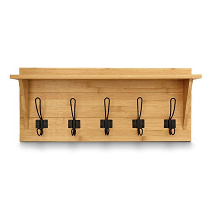 HBCY Creations Rustic Wall Mounted Coat Rack with Shelf - Solid Wood 24" Entryway Shelf with 5 Coat Hangers. Perfect Touch for Your Entryway, Mudroom, Kitchen, Bathroom and More, Bamboo - color: 4- Bamboo
