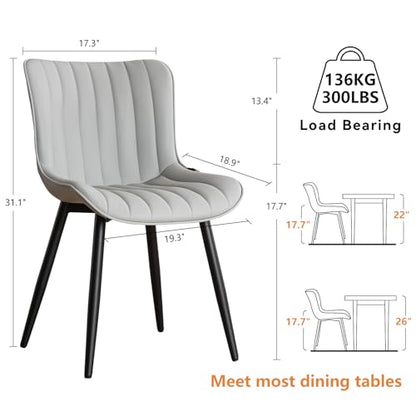 YOUNUOKE Dining Chairs Set of 2 Mid-Century Modern Kitchen Chairs Grey | Faux leather upholstered with Back, fits dining living waiting room guest reception. Waterproof easy to clean assemble, 300lb - color: Grey