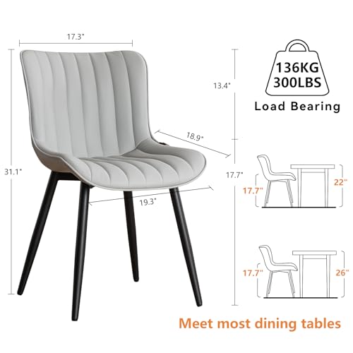 YOUNUOKE Dining Chairs Set of 2 Mid-Century Modern Kitchen Chairs Grey | Faux leather upholstered with Back, fits dining living waiting room guest reception. Waterproof easy to clean assemble, 300lb - color: Grey