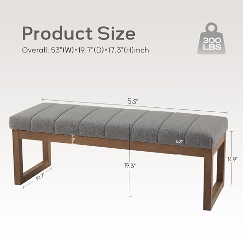 Zihanhome 52.7" Bedroom Bench for End of Bed, Modern Upholstered Teddy Fabric Entryway Bench & Dining Bench, Footrest Stool Bench with Solid Wood Frame for Bedroom, Living Room (Light Grey) - color: Light Grey