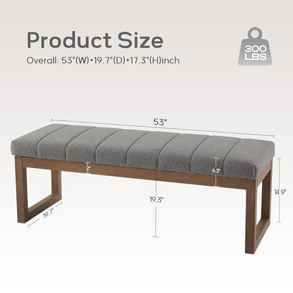 Zihanhome 52.7" Bedroom Bench for End of Bed, Modern Upholstered Teddy Fabric Entryway Bench & Dining Bench, Footrest Stool Bench with Solid Wood Frame for Bedroom, Living Room (Light Grey) - color: Light Grey