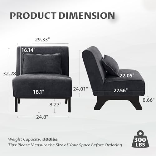 Armless Accent Chair Comfy Upholstered Modern Living Room Side Chair | Comfy Small Accent Lounge Chair with Pillow & Wooden Leg Accent Chair for Living Room Bedroom Farmhouse Reading Charcoal Gray - color: Grey