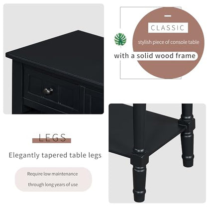 Merax Narrow Console Table, Elegant Slim Entryway Table Sofa Table with Three Storage Drawers and Bottom Shelf for Entryway for Hallway, and Living Room (Black) - color: Black