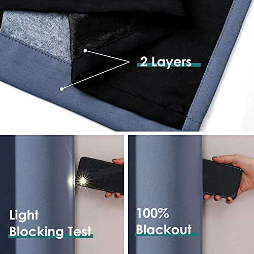 ChrisDowa 100% Blackout Curtains for Bedroom 63 Inches Long 2 Panels Set | 2 Thick Layers, Thermal Insulated, Light Blocking, Grommet, Window Treatment, Living Room Drapes, Stone Blue, 38 x 63 Inch - color: Stone Blue, size: 38"W x 63"L (Pack of 2)
