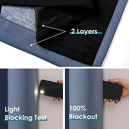 ChrisDowa 100% Blackout Curtains for Bedroom 63 Inches Long 2 Panels Set | 2 Thick Layers, Thermal Insulated, Light Blocking, Grommet, Window Treatment, Living Room Drapes, Stone Blue, 38 x 63 Inch - color: Stone Blue, size: 38"W x 63"L (Pack of 2)