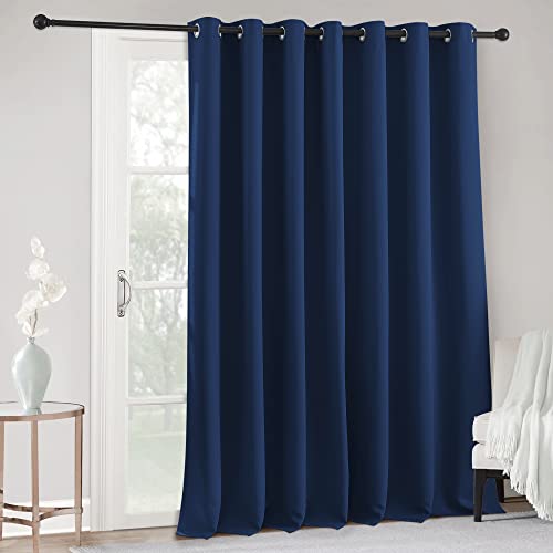 RYB HOME Blackout Curtain for Sliding Glass Door, Thermal Insulated | Privacy Drape for Basement/Media Room, Extra Wide Room Divider, Window Treatment, Navy Blue, W100 x L108, 1 Panel - color: Navy Blue, size: 100"W x 108"L (Pack of 1)