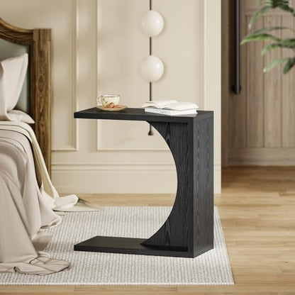 LITTLE TREE C-Shape End Table for Sofa & Bedroom - Small Side Table for Living Room, Over Couch Tray Stand for Laptop, Snacks, Books, Black, 1 Pack - color: Black
