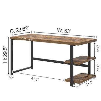 EXCEFUR Modern Computer Desk, Home Office Desk with Storage Shelf, Wood Study Writing Table Workstation for Bedroom Living Room, Rustic Brown, 53 Inch - color: Brown