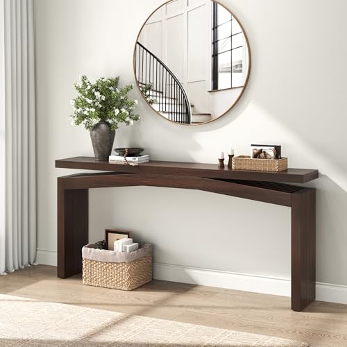 Modern Dark Brown Console Table for Living Room, 63 Inch | Vintage Wooden Entry Way Tables, Mid Century Behind Couch Table for Entrance, Hallway, Home, Apartment, Dark Brown - color: Dark Brown