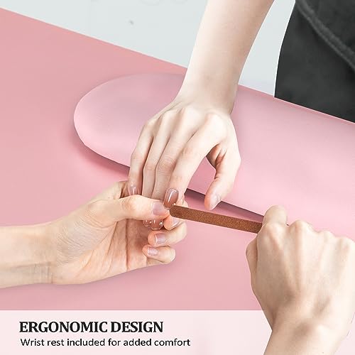 OmySalon Manicure Table Nail Desk with Cabinet, Drawers, Wheels & Wrist Rest, Spa Salon Beauty Home Wooden Technician Workstation for Nail Tech, Pink - color: Pink