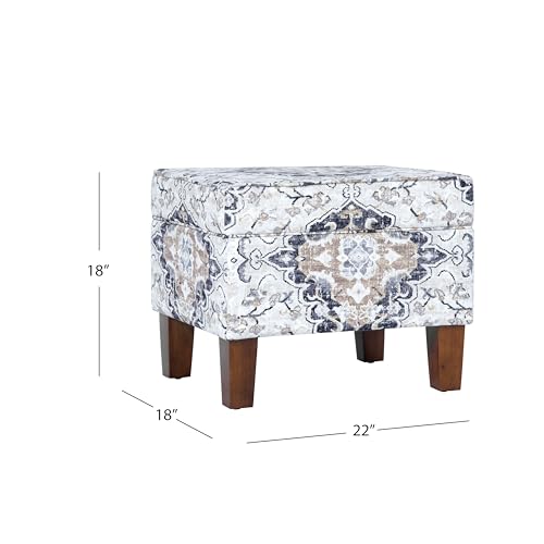HomePop 22" Modern Rectangular Storage Ottoman - Antiqued Ebony Cream - color: Antiqued Ebony Cream