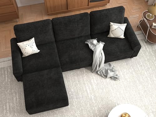 EASE MOOSE 100" Chenille L-Shaped Sectional Sofa with Ottoman, Dark Gray | Deep Seat, Pet-friendly, Removable Washable Cover, Pocket Spring Cushion, Easy Clean, Easy Assembly Couches for Living Room - color: Dark Gray, size: 100" L-Shape