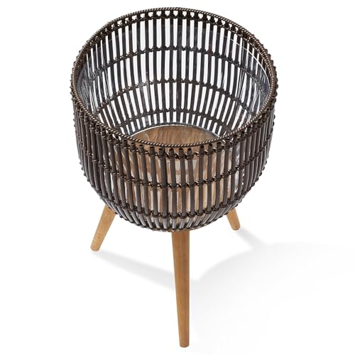 Casafield Indoor Planter with Stand, Dark Brown Floor Planter with Wood Legs, Large Plant Pot Cover with Liner for Houseplants, Flower Pots and Trees - color: Dark Brown With Natural Legs