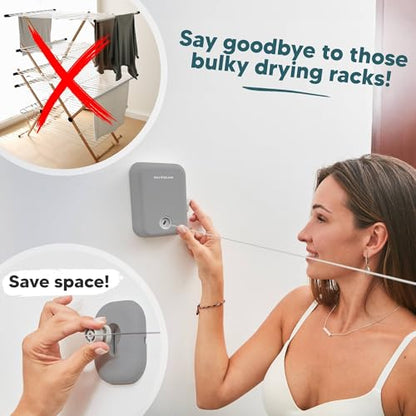 Retractable Clothesline Indoor Outdoor Clothes Line - Heavy Duty Clothes Drying Laundry Line - Wall Mounted Drying Rack - Air Dry Clothing - style: Gray