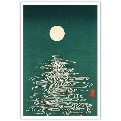 Japanese Moon Reflection Poster Retro Night Sky Canvas Wall Art Minimalist Ukiyo-E Oriental Asia Zen Aesthetic Prints Painting For Living Room Bedroom Apartment Wall Decor 12x16in Unframed - color: style 06, size: 12"L x 16"W