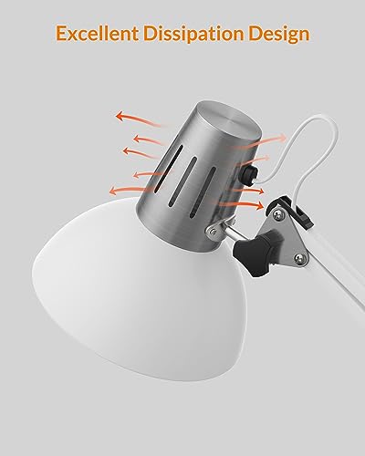 LEPOWER Metal Adjustable Desk Lamp with Clamp, Swing Arm for Home Office | Gooseneck, Architect Style, Eye-Caring Table Lamp, On/Off Switch, E26 Base, Reading for Dorm, Bedroom, Study, Back to School - color: White