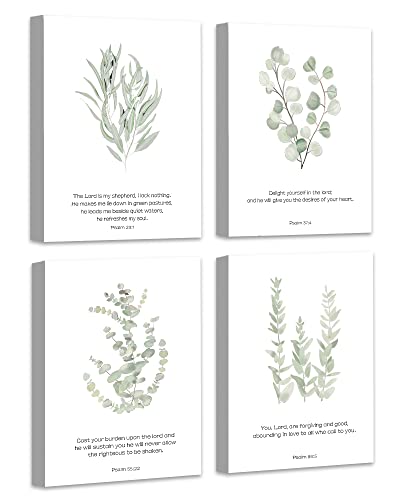 FRAMED Inspirational Scripture Canvas Wall Art,Motivational Christian Wall Art,Bible Verses Wall Decor,Bible Verse Art Prints,Light Green Botanical Painting Picture,Set of 4,8”x 10” - color: Scripture Wall Art, size: 8''x 10''x 4pcs