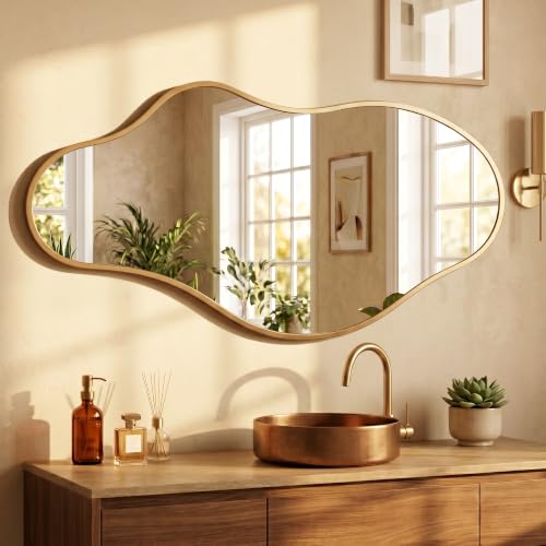 Bathroom Mirror for Over Sink-Gold Room Decor Wall Mirror 20"x 36" | Irregular Wall Mirror - Asymmetrical Abstract Mirror Unique for Bedroom, Living Room, Cloakroom, Entryway - color: Rose Gold, size: 20"L x 36"W