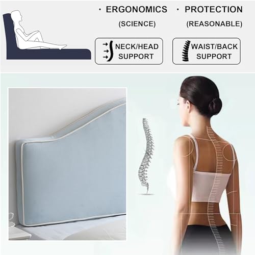 Curved Headboard Pillow Wall Mounted Headboard Reading Pillow,Wedge Upholstered Kid Headboard Support Cushion Daybed Bunk Bed Backrest Bedside Bolster,Blue1,Straps 47"/Full - color: Blue1, size: Straps 47"/Full