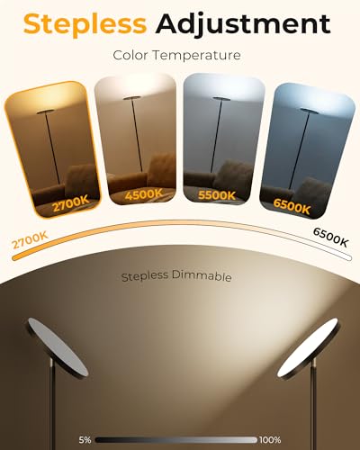 Floor Lamps for Living Room, 69" Tall LED Lamp, 2800LM Standing Lamp Remote & Foot Switch with 1H Timer, 2700-6500K Stepless Dimmable Modern Pole Light for Bedroom, Reading, Black - color: Black