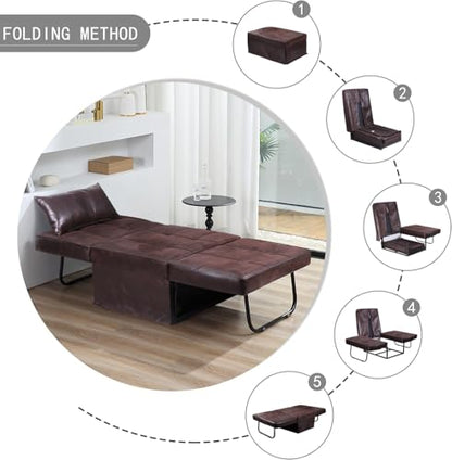 Sofa Bed, Set of 4 in 1 Multi-Function Folding Ottoman Breathable Linen Couch Bed with Adjustable Backrest Modern Convertible Chair for Living Room Apartment Office, PU Imitation, Brown - color: Brown