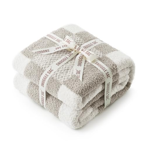 Snuggle Sac Checkered Blanket, Grey Throw Blanket for Couch Checker Microfiber Fluffy Warm Fuzzy Cozy Soft Throw Blanket Reversible Checkered Blankets for Sofa, Chair, Bed, 60x80 inches - color: Checker Grey, size: Twin(60"x80")